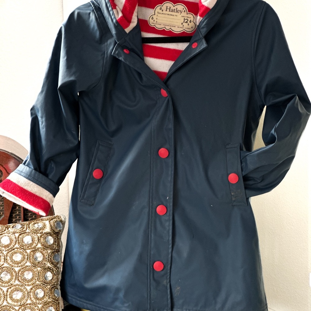 Hatley Navy & Red Bottom Up Rain Jacket